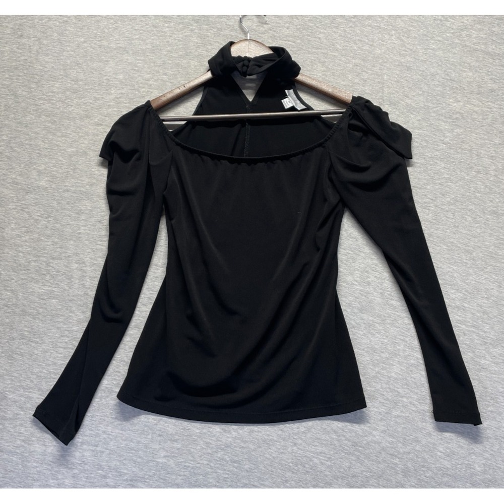 Bisou Bisou Off The Shoulder Halter Neck Blouse Top Womens Medium Black Stretch